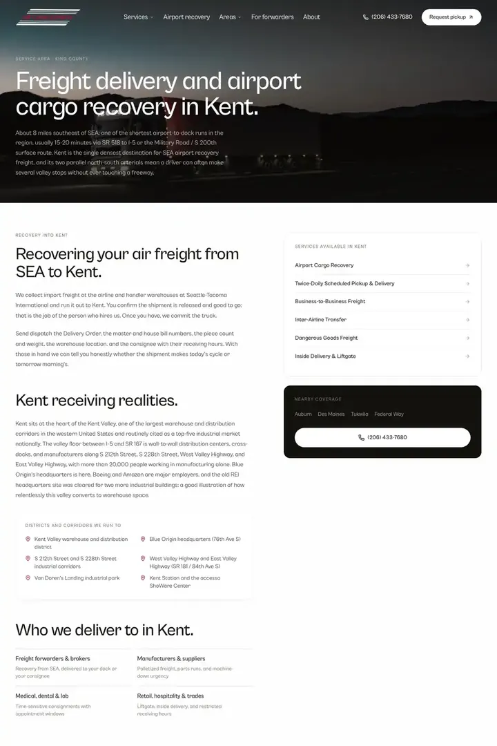 The Kent page on the Air Cargo Express site