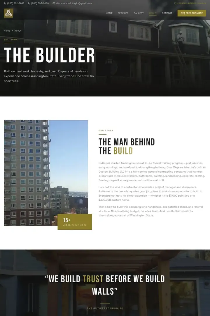 The about page on the All Custom Building site