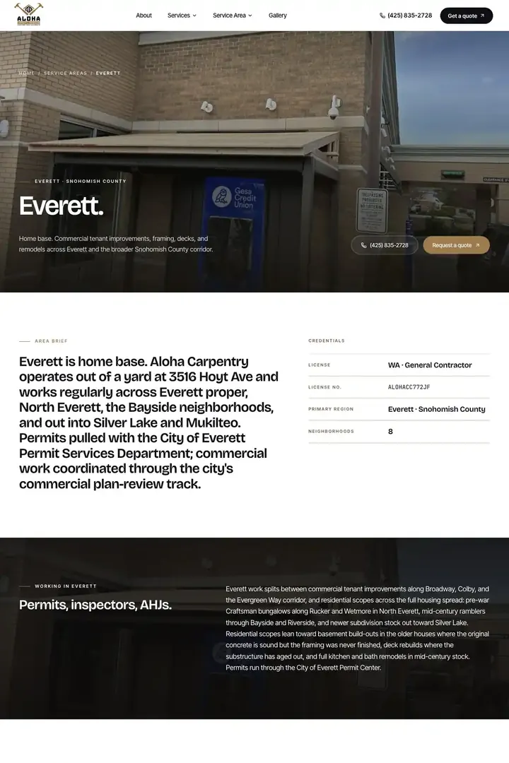 The Everett page on the Aloha Carpentry site