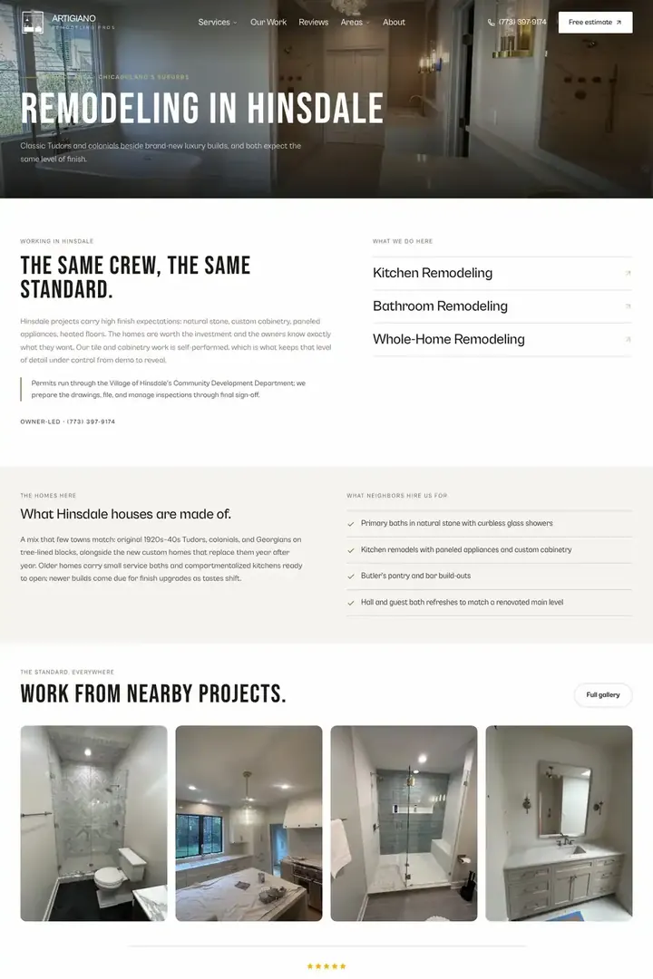 The Hinsdale page on the Artigiano Remodeling site