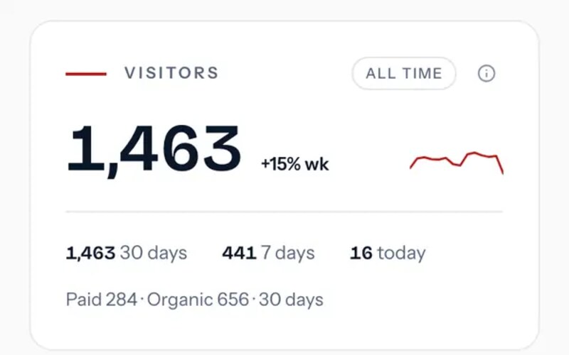 The top of the dashboard, with the visitor count split into paid and organic