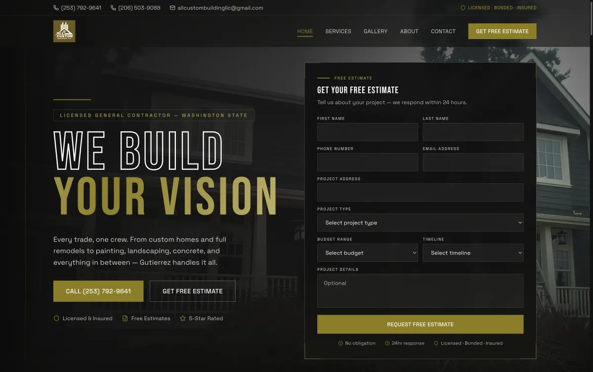 All Custom Building home page