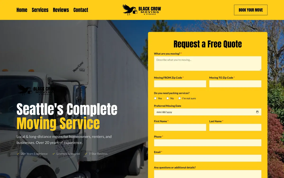 Black Crow Moving home page