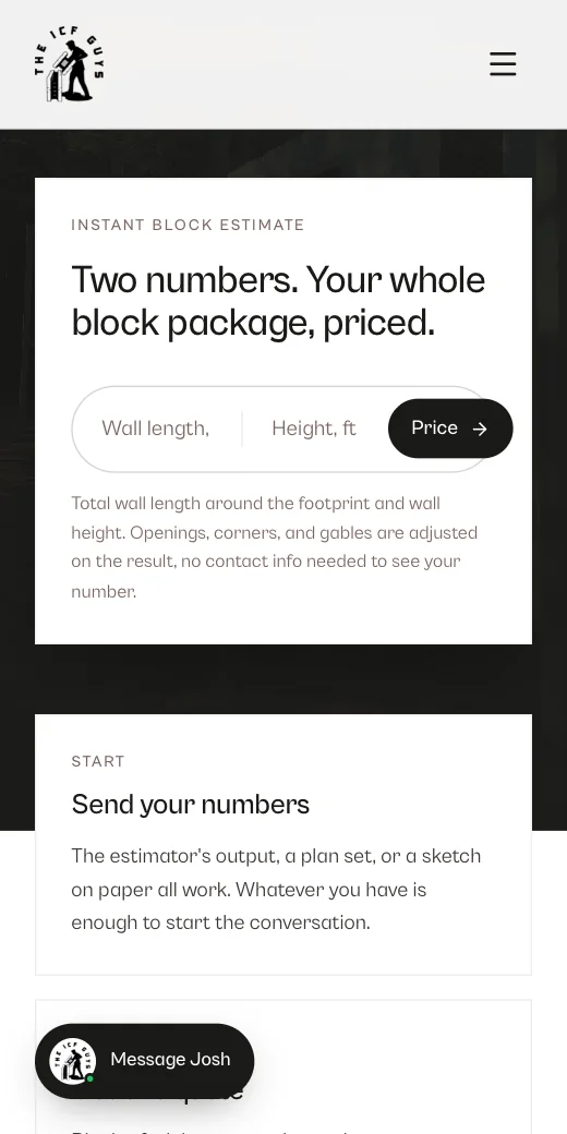 A recording of the block estimator on the ICF Guys site, used on a phone