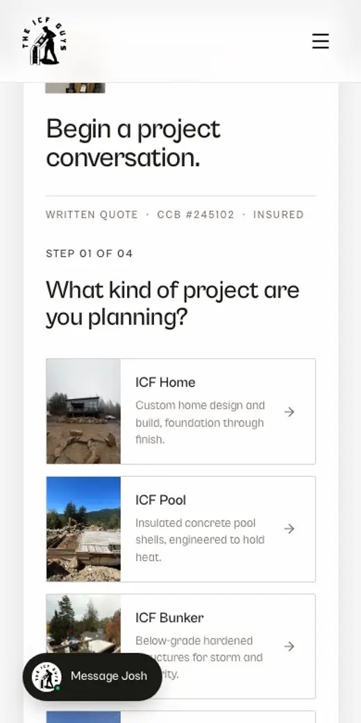 A recording of the estimate form on the ICF Guys site, filled in on a phone