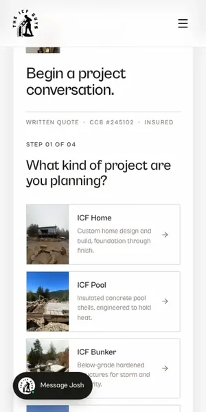 A recording of the estimate form on the ICF Guys site