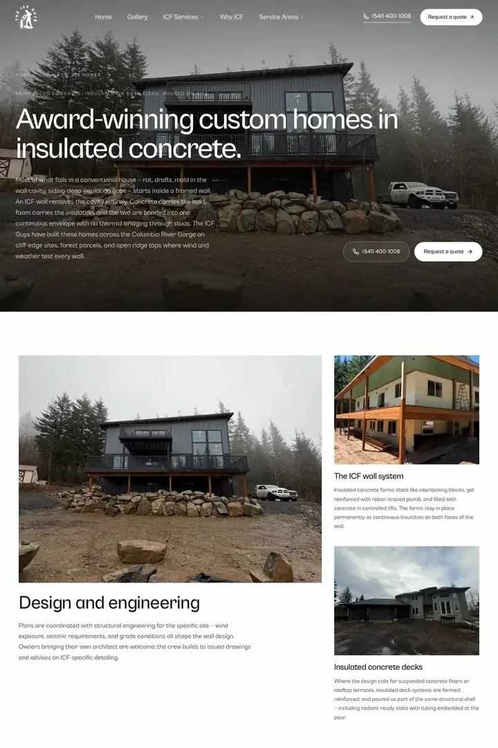 The ICF homes page on the ICF Guys site