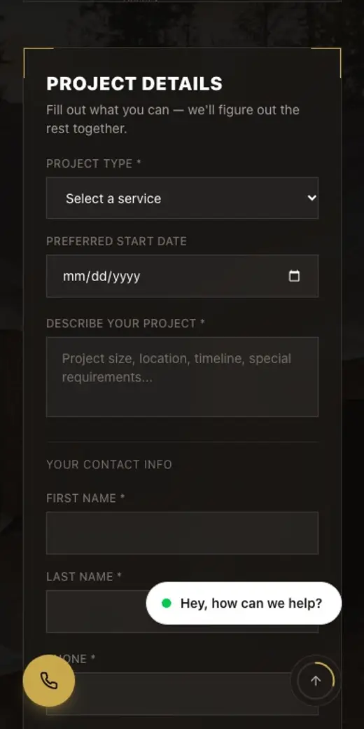 A recording of the estimate form on the Phoenix Framing site, used on a phone