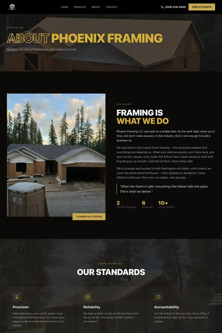 The about page on the Phoenix Framing site