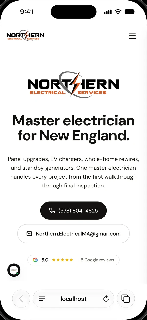 The Northern Electrical home page in Safari on an iPhone