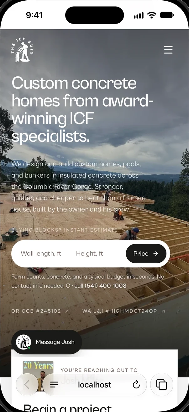 The ICF Guys home page in Safari on an iPhone