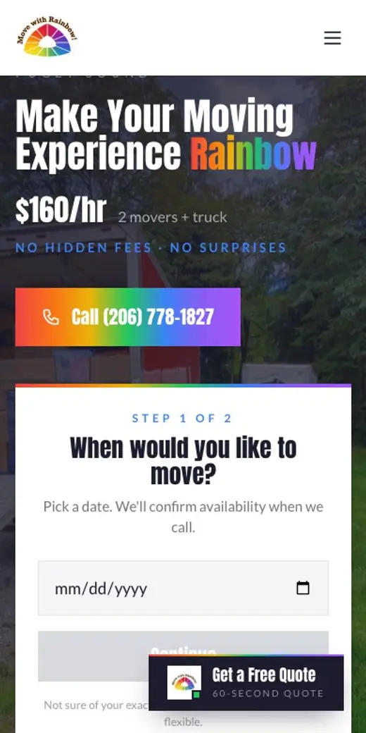 A recording of the quote form on the Rainbow Movers site, used on a phone