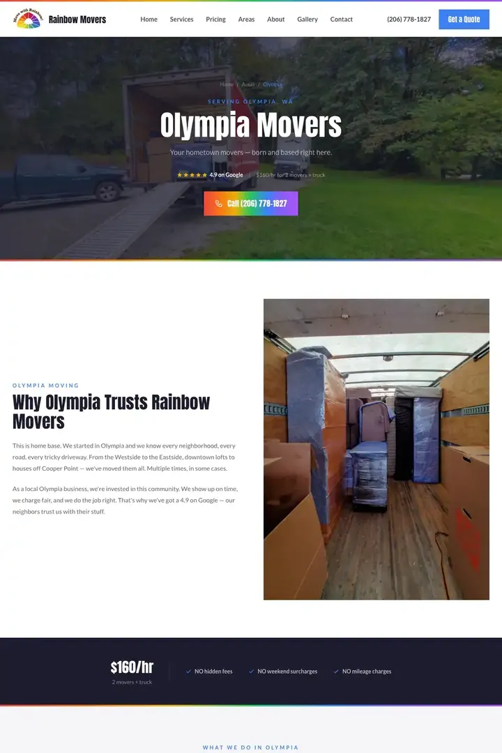 The Olympia page on the Rainbow Movers site