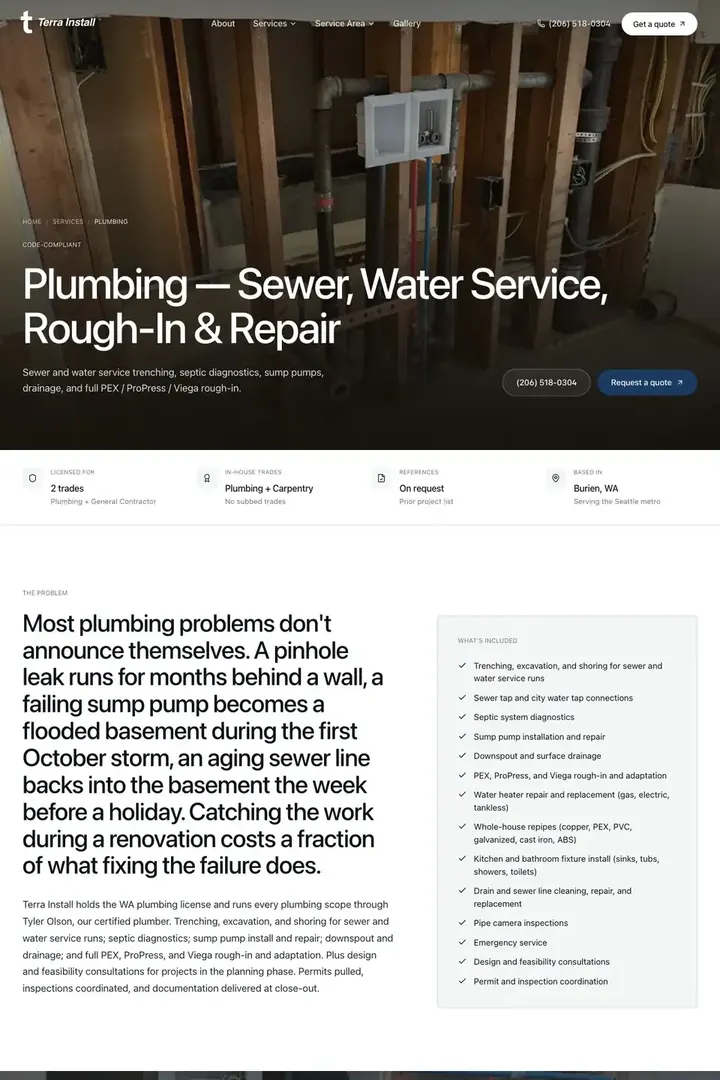 The plumbing page on the Terra Install site