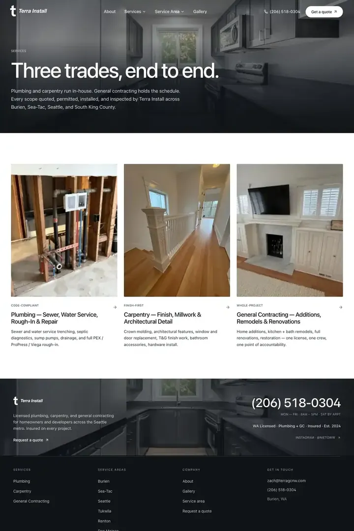 The services page on the Terra Install site